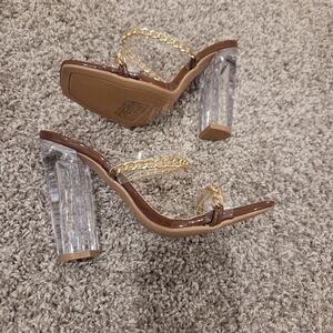 Elegant Gold and Clear Block Heel Sandals